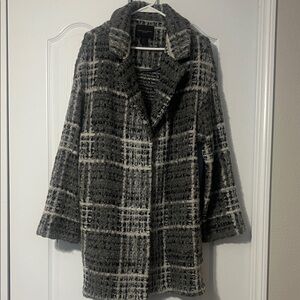 Christian Siriano Black and White Plaid Pea Coat